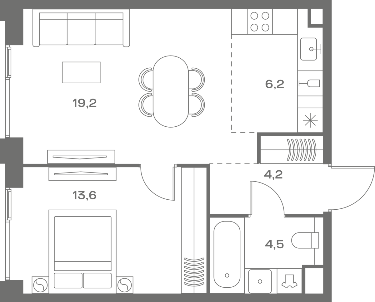 Планировка 1-комнатная квартира в ЖК Soul (Соул)