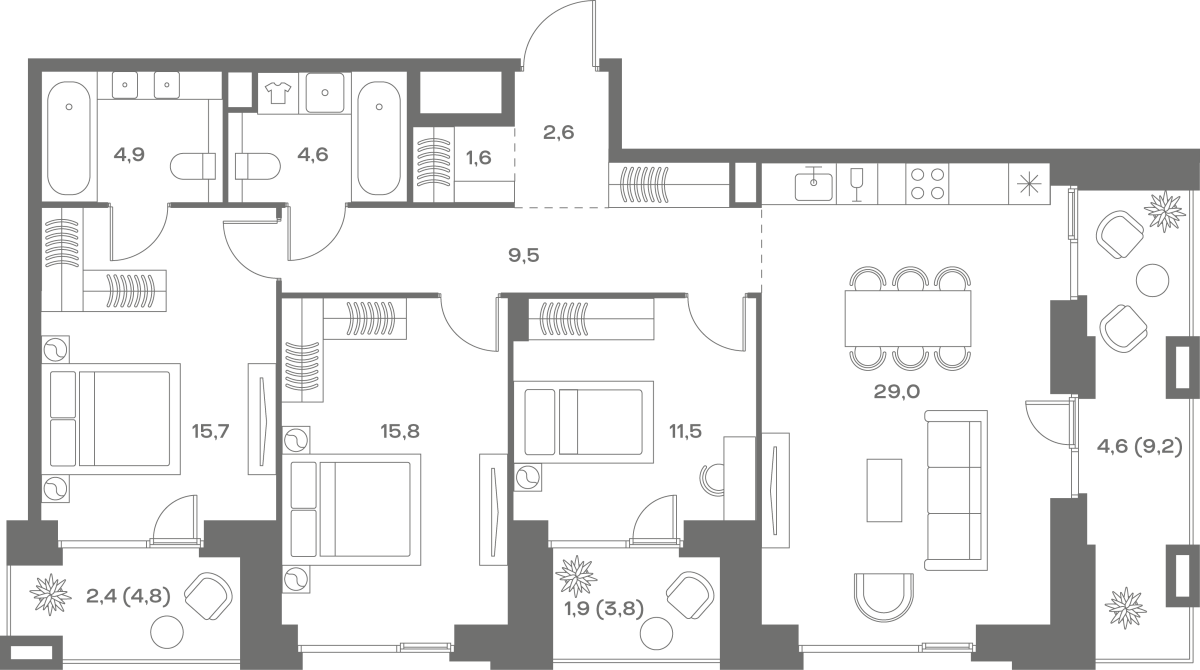 Планировка 3-комнатная квартира в ЖК Soul (Соул)