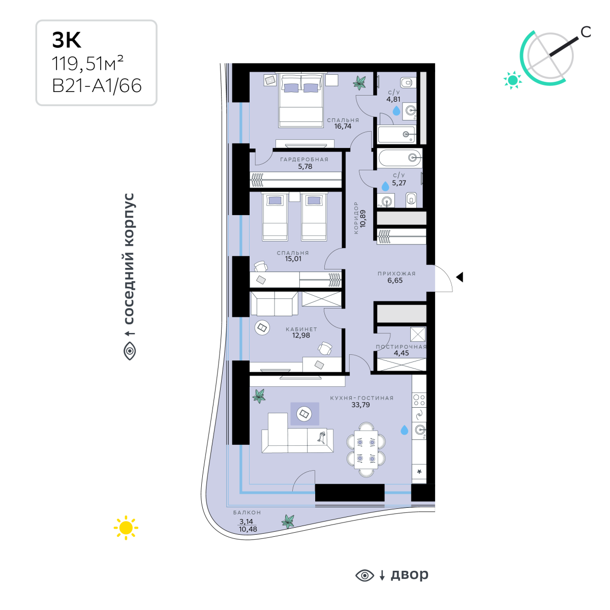 Планировка 3-комнатная квартира в СберСити в Рублёво-Архангельском
