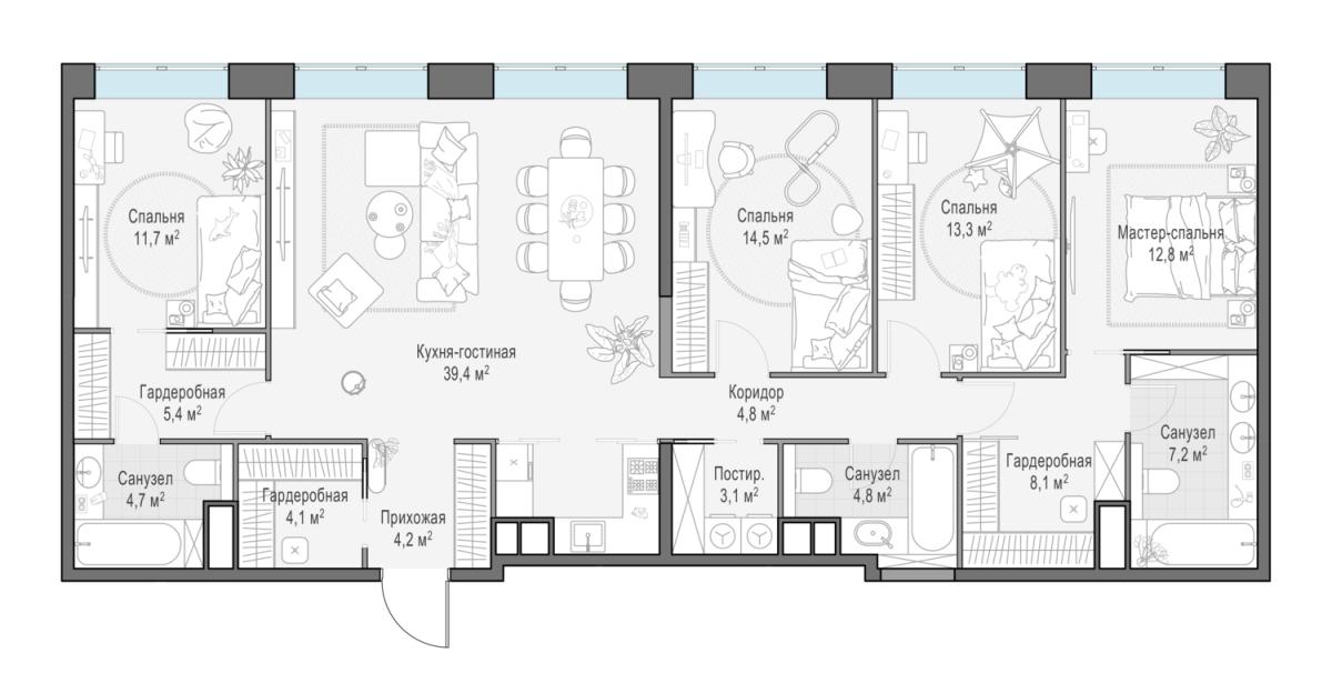 Планировка 1-комнатная квартира в ЖК West Garden (Вест Гарден)