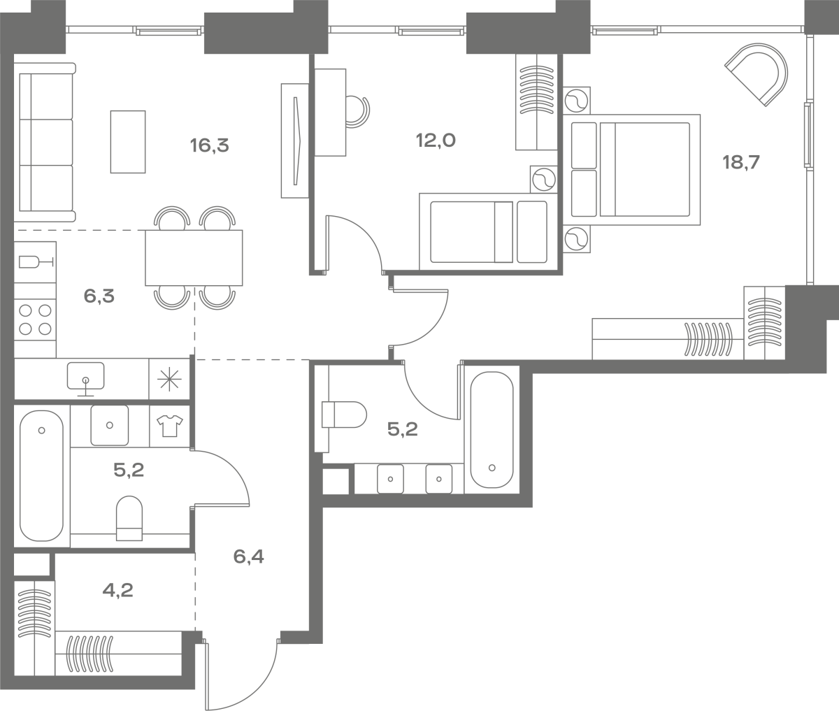 Планировка 2-комнатная квартира в ЖК Soul (Соул)