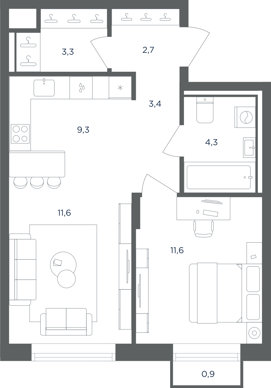 Планировка 2-комнатная квартира в ЖК "Равновесие"
