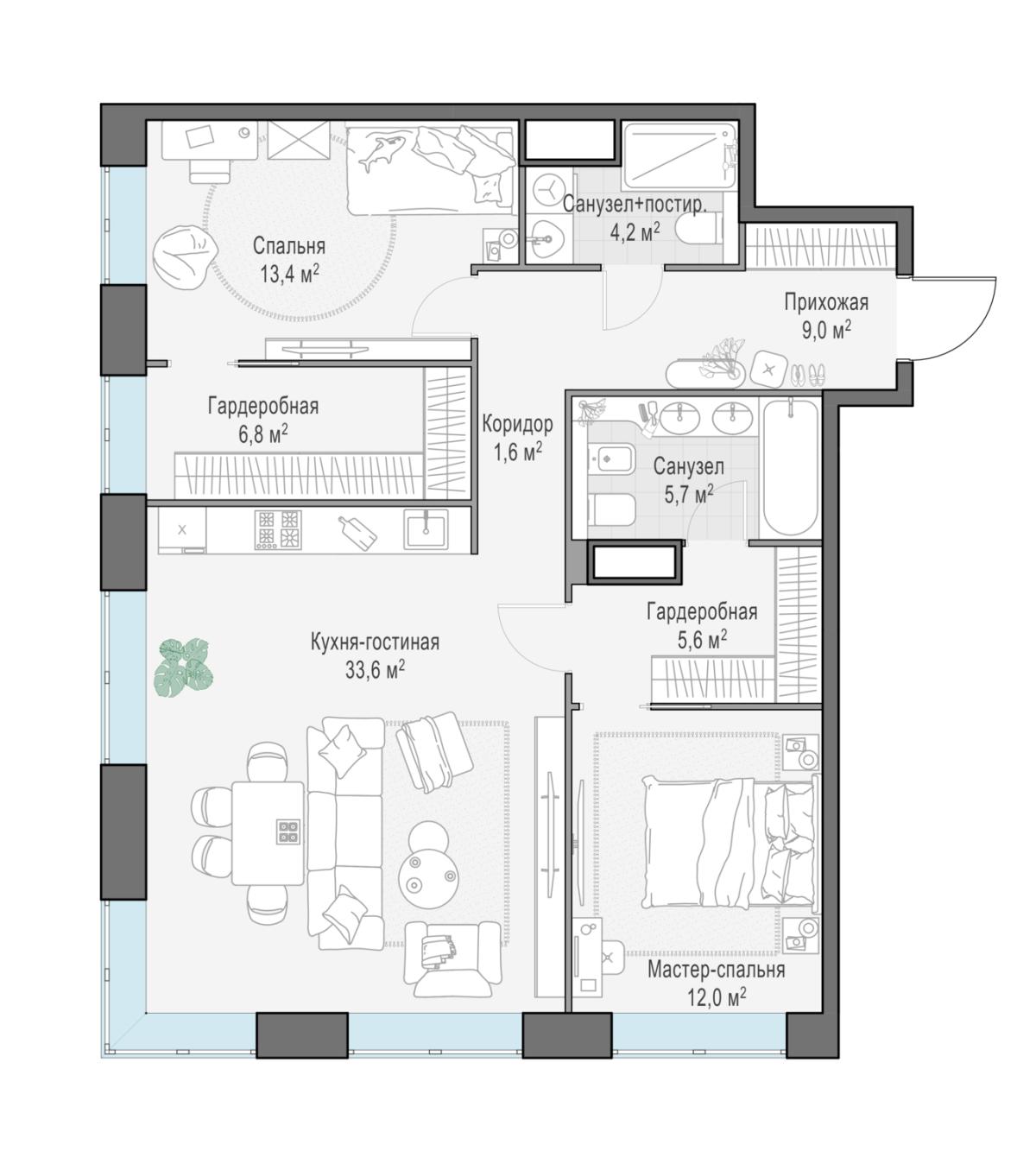 Планировка 4-комнатная квартира в ЖК West Garden (Вест Гарден)