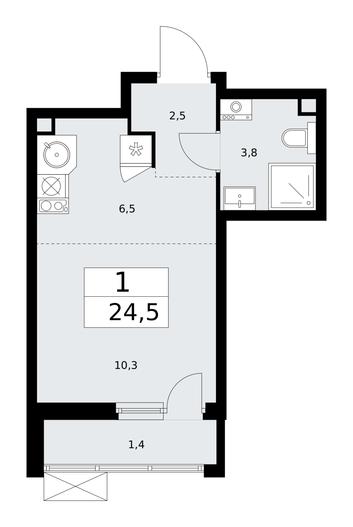 Планировка 1-комнатная квартира в ЖК "Бунинские Кварталы"