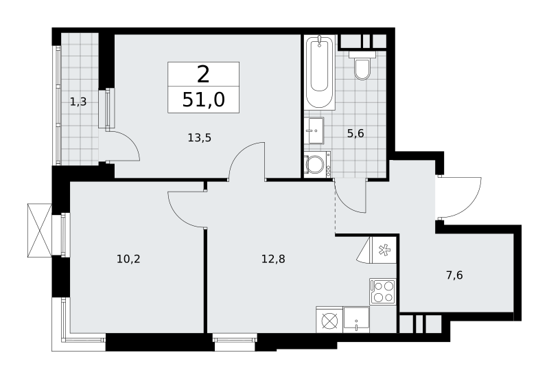 Планировка 2-комнатная квартира в Жилой район "Скандинавия"