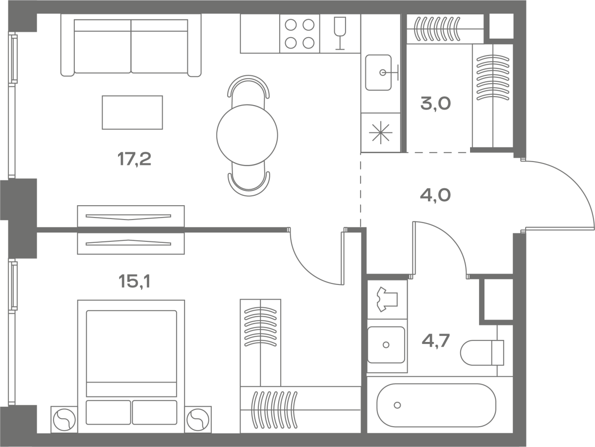 Планировка 1-комнатная квартира в ЖК Soul (Соул)