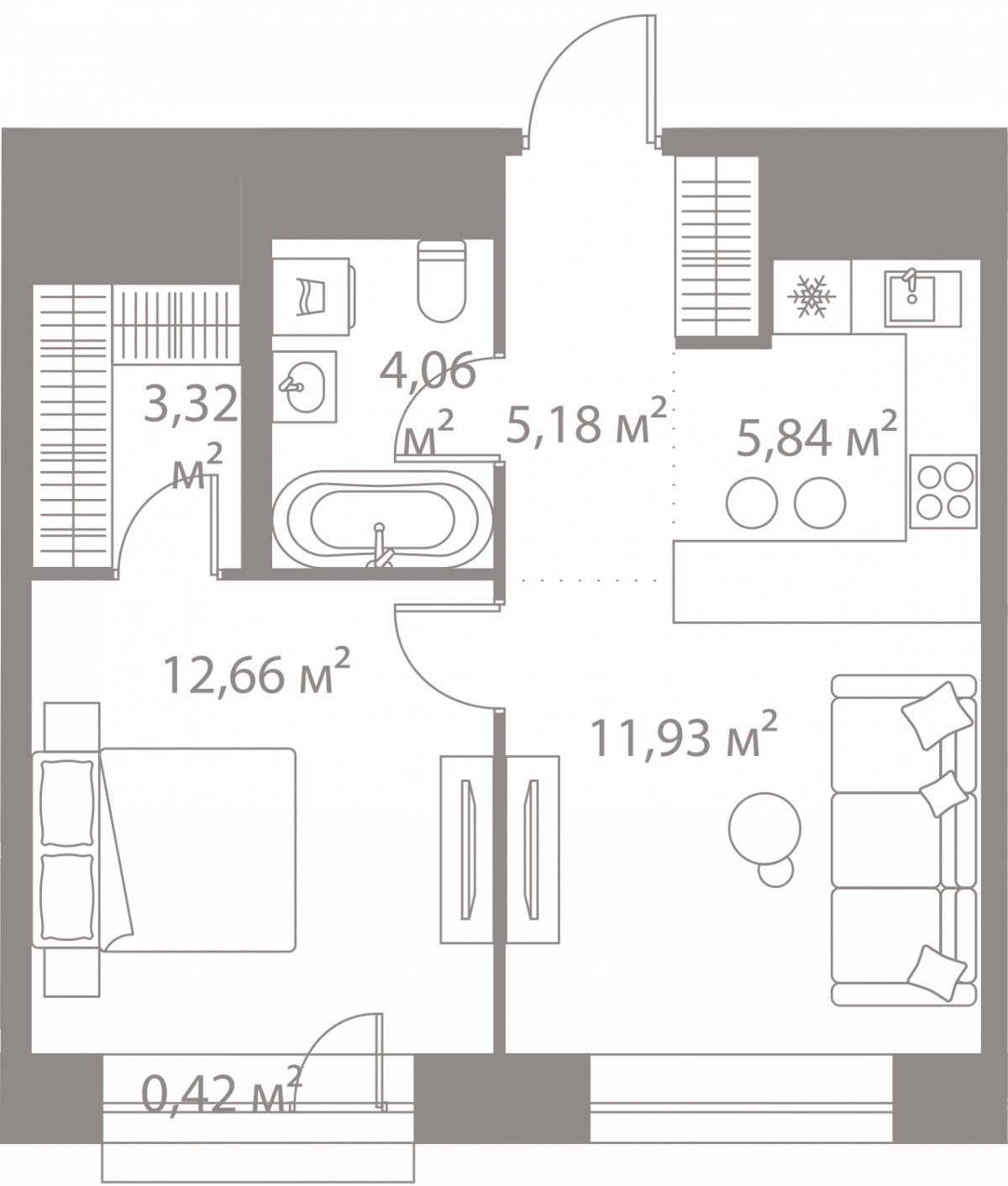 Планировка 1-комнатная квартира в Жилой квартал "LIFE-Варшавская" (Лайф-Варшавская)