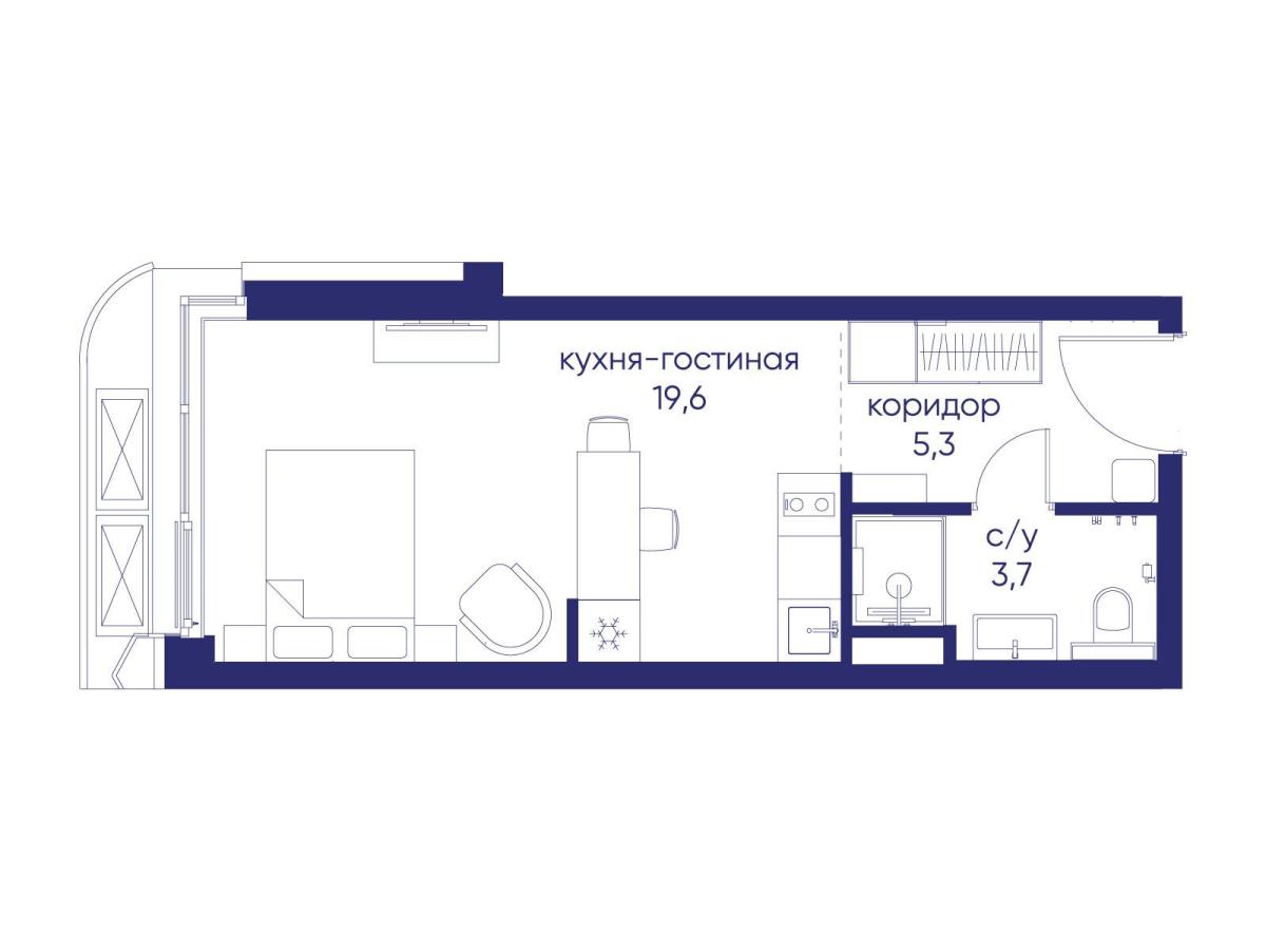 Планировка Студийная планировка в ЖК "Остров"