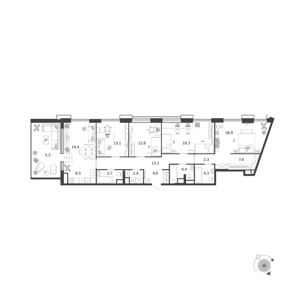 Планировка 5-комнатная квартира в ЖК Voxhall (Воксхолл)