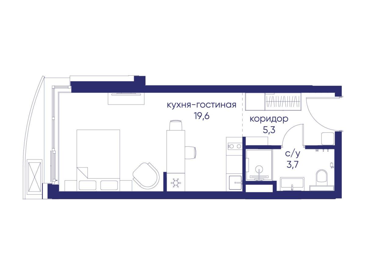 Планировка Студийная планировка в ЖК "Остров"