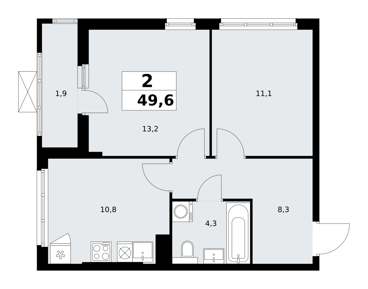 Планировка 2-комнатная квартира в ЖК "Бунинские Кварталы"