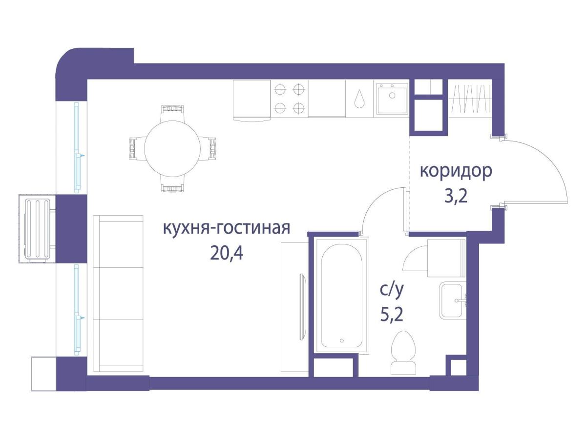 Планировка Студийная планировка в ЖК "Символ"