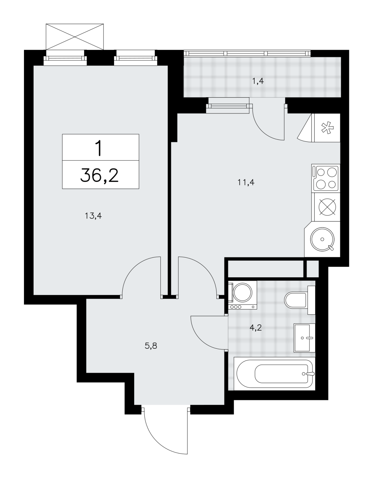 Планировка 1-комнатная квартира в ЖК "Прокшино"