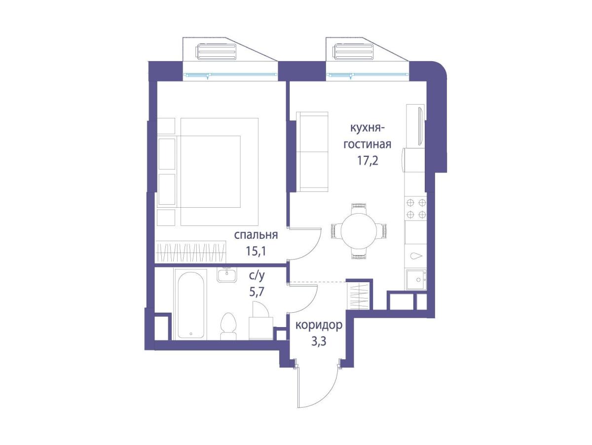 Планировка 1-комнатная квартира в ЖК "Символ"