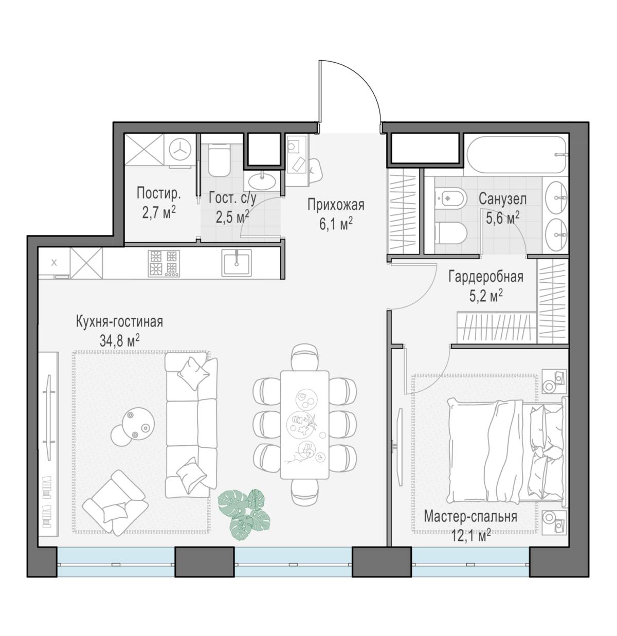 Планировка 3-комнатная квартира в ЖК West Garden (Вест Гарден)