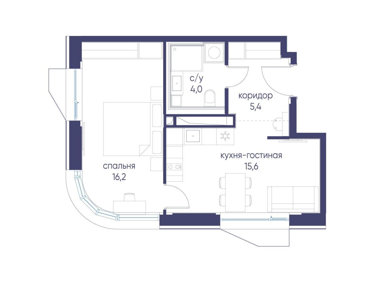 Планировка 1-комнатная квартира в ЖК "Символ"