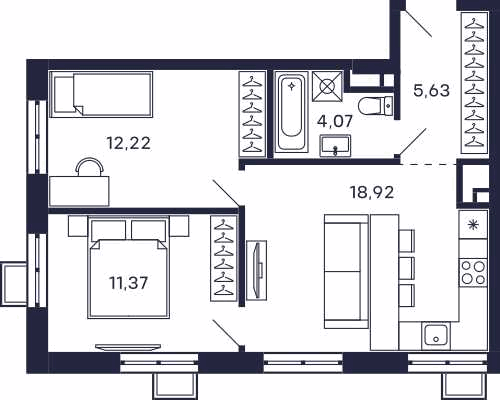 Планировка 2-комнатная квартира в Квартал "Тетрис"