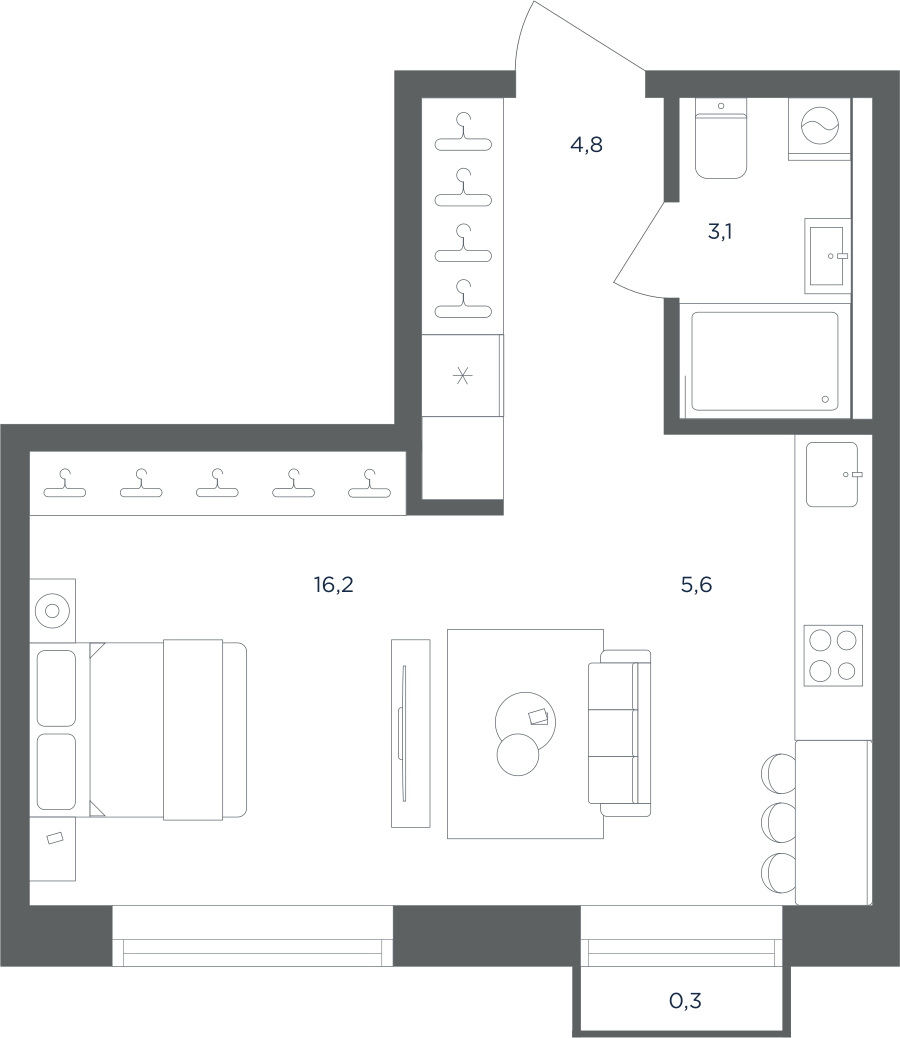 Планировка Студийная планировка в ЖК "Равновесие"