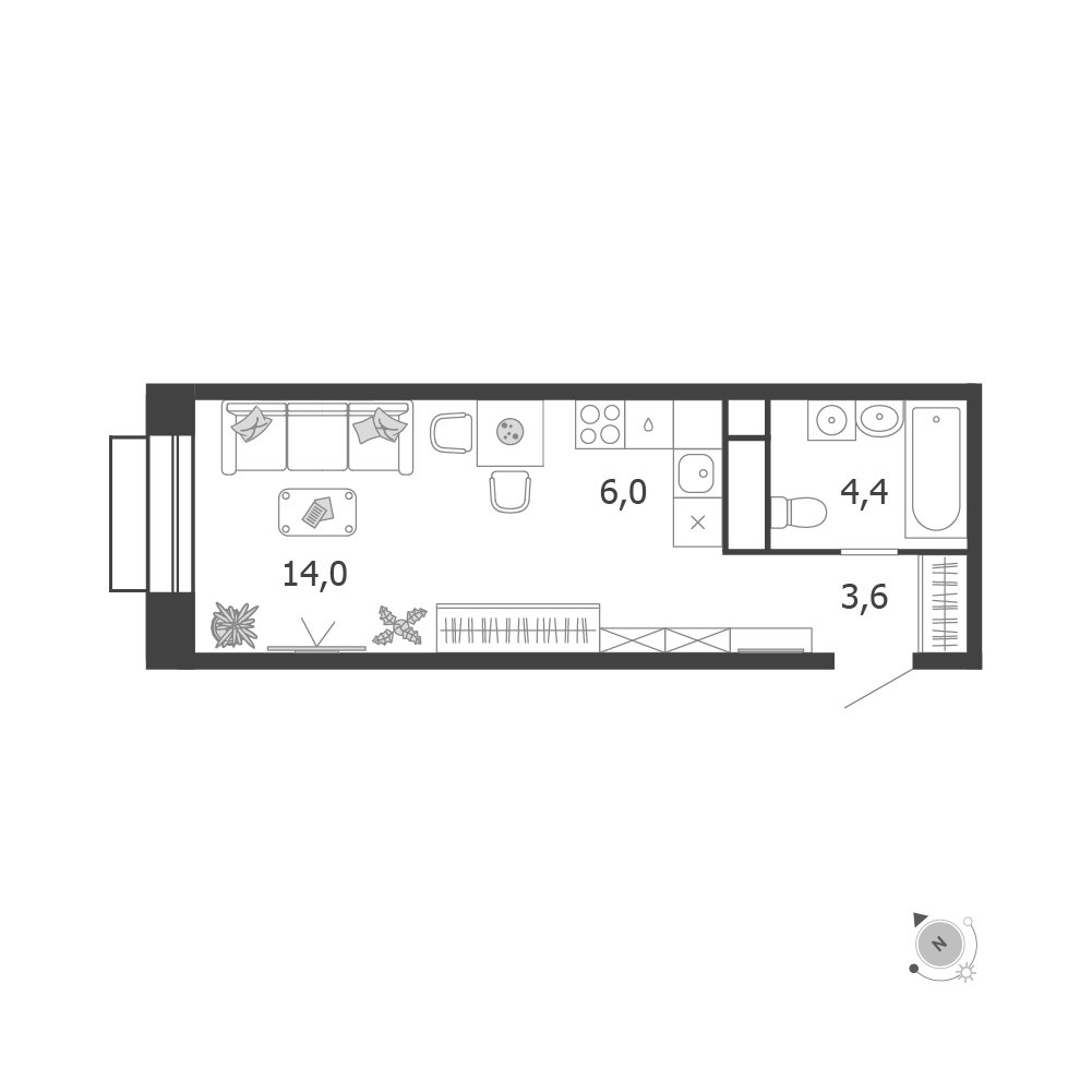 Планировка 1-комнатная квартира в ЖК Shagal (Шагал)