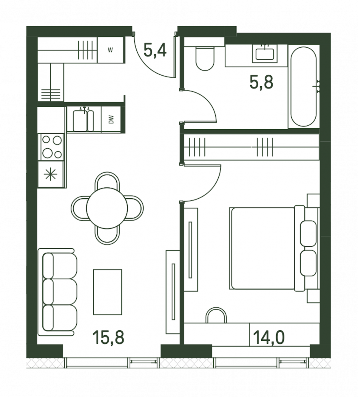 Планировка 1-комнатная квартира в ЖК Moments (Моментс)