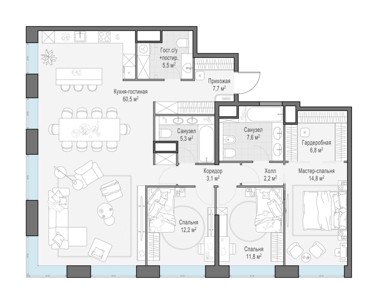Планировка 1-комнатная квартира в ЖК West Garden (Вест Гарден)
