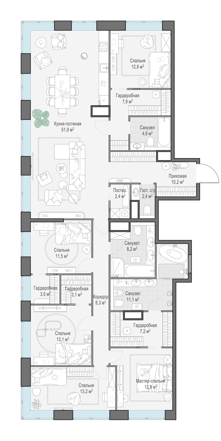 Планировка 1-комнатная квартира в ЖК West Garden (Вест Гарден)