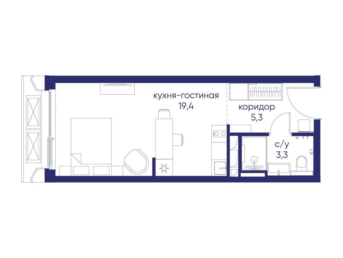 Планировка Студийная планировка в ЖК "Остров"
