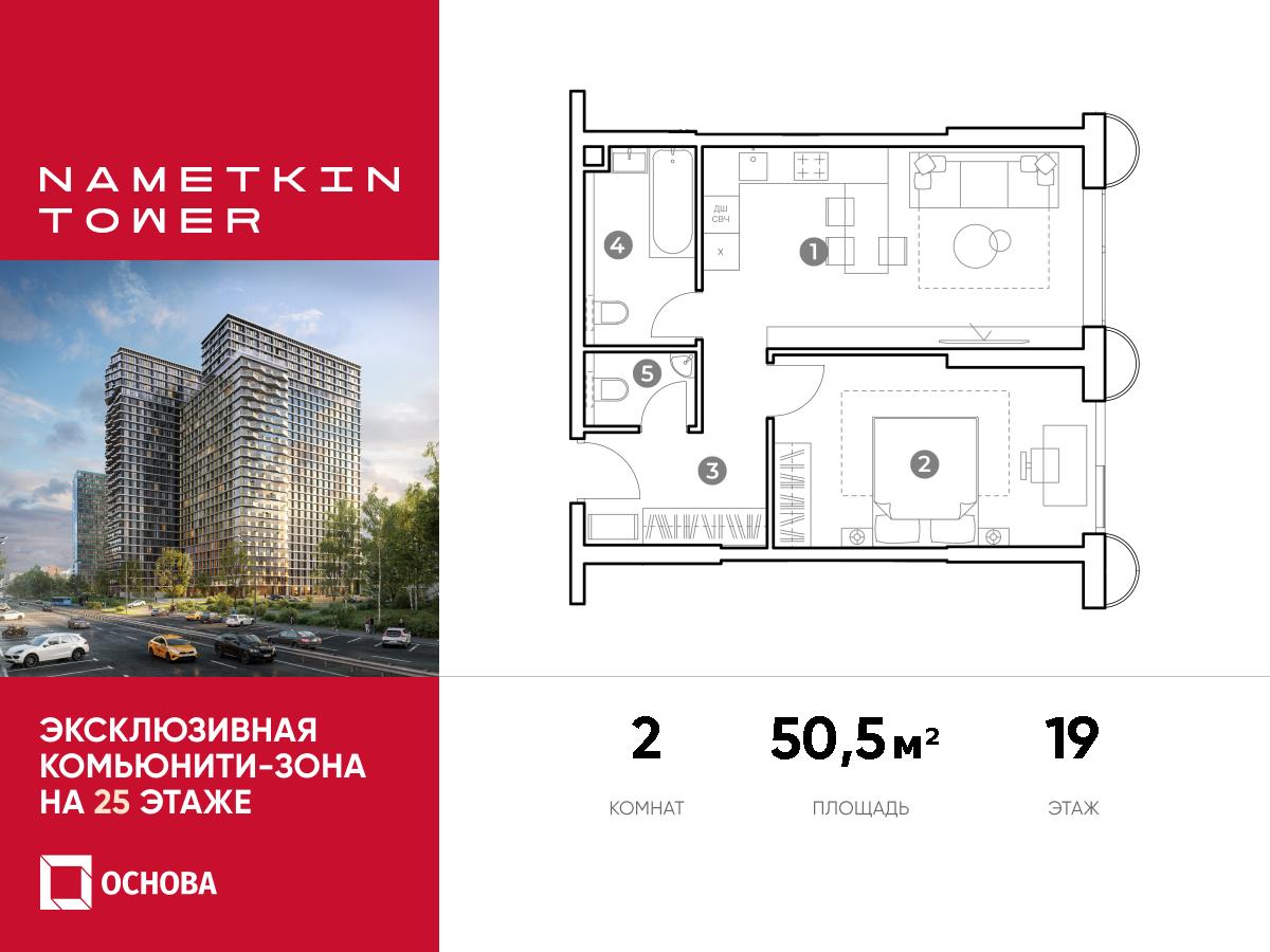 Планировка 2-комнатная квартира в ЖК Nametkin Tower (Наметкин Тауэр)