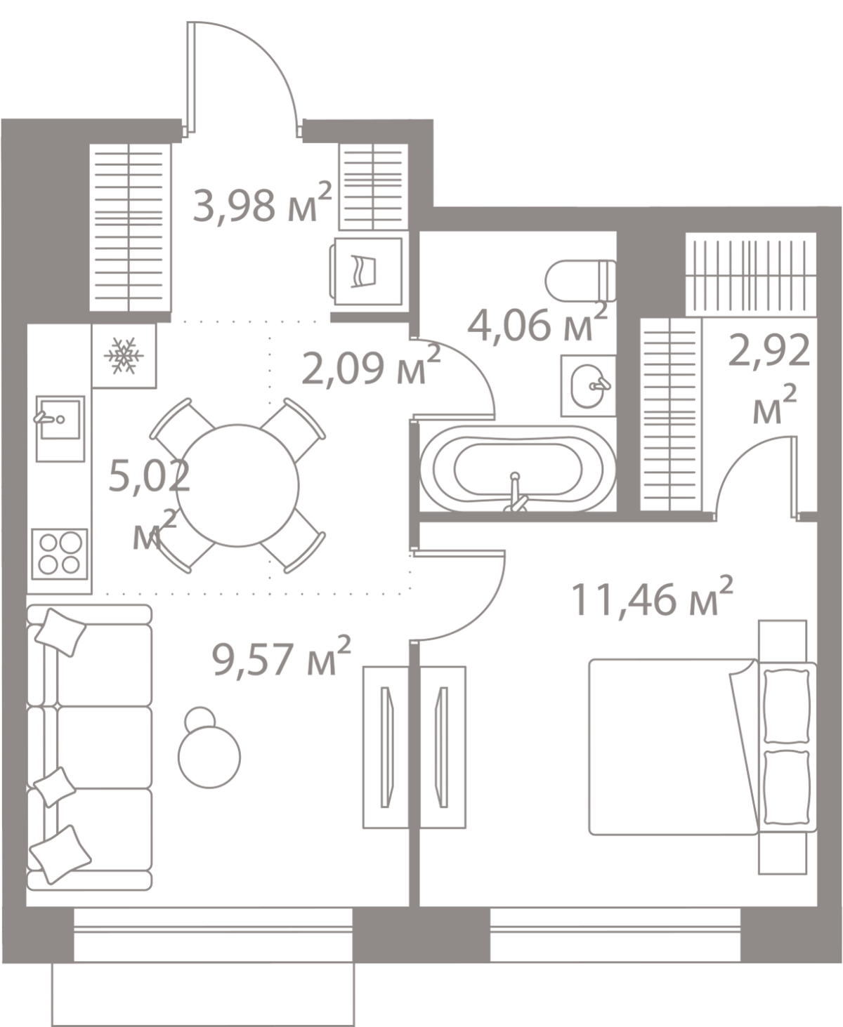 Планировка 1-комнатная квартира в Жилой квартал "Лайф Варшавская" (LIFE Варшавская)