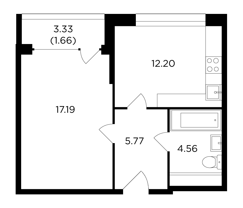 Планировка 1-комнатная квартира в ЖК River Sky (Ривер Скай)