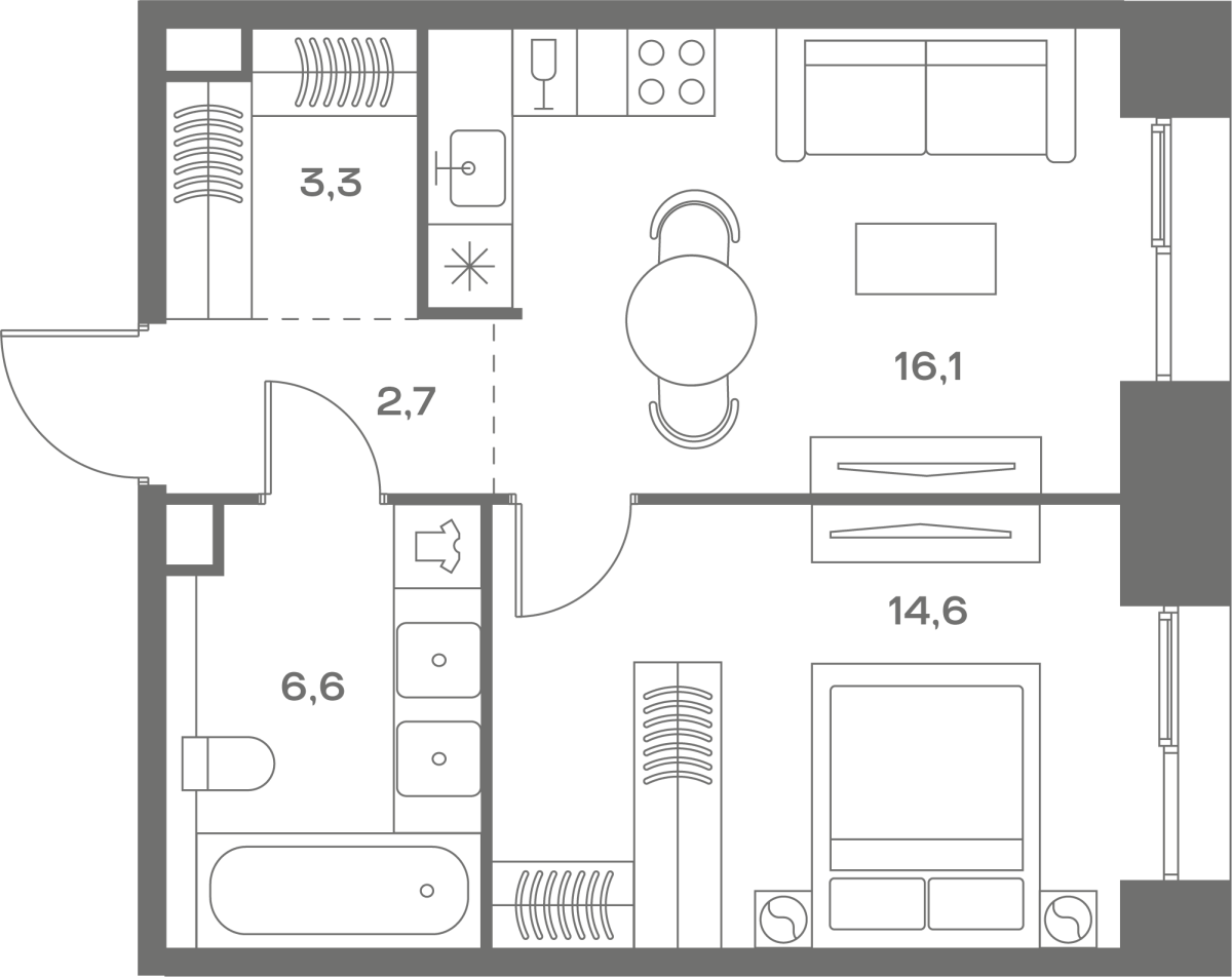 Планировка 1-комнатная квартира в ЖК Soul (Соул)