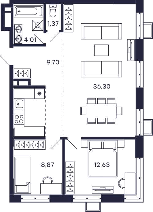 Планировка 2-комнатная квартира в Квартал "Тетрис"