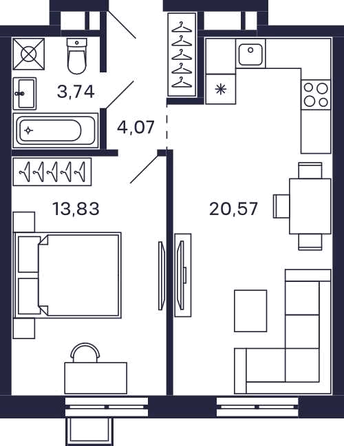 Планировка 1-комнатная квартира в Квартал "Тетрис"