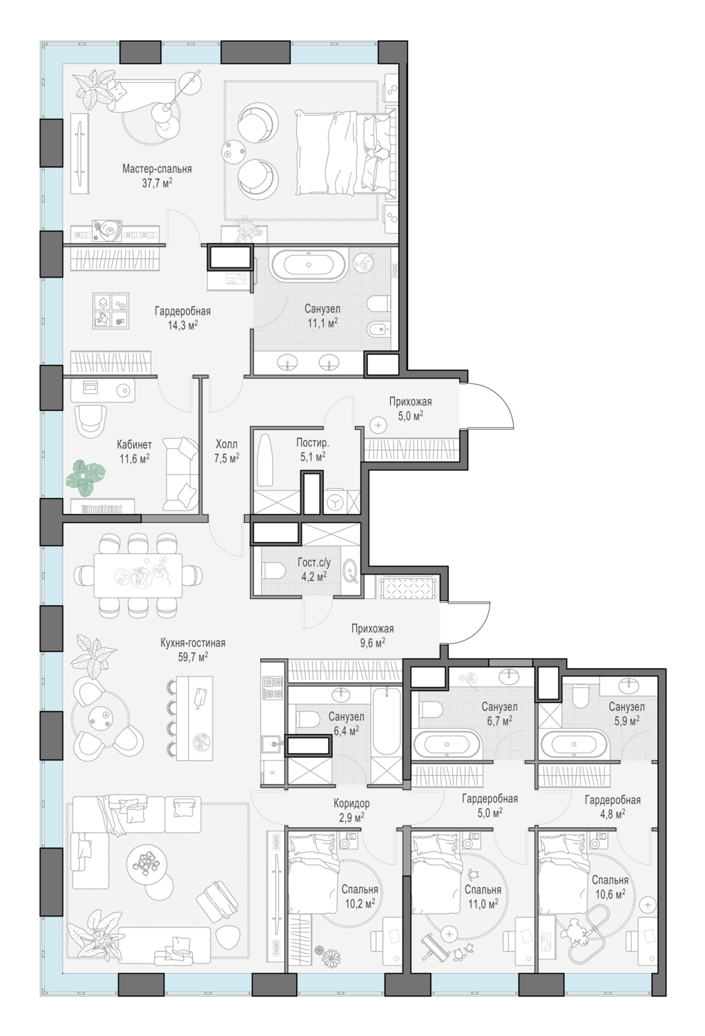 Планировка 1-комнатная квартира в ЖК West Garden (Вест Гарден)