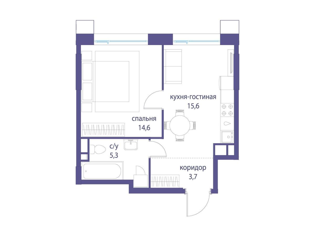Планировка 1-комнатная квартира в ЖК "Символ"