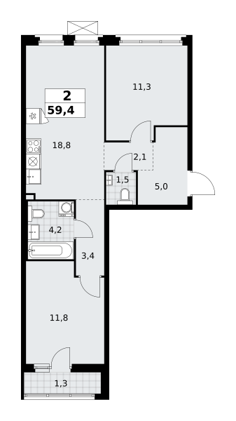 Планировка 2-комнатная квартира в ЖК "Прокшино"