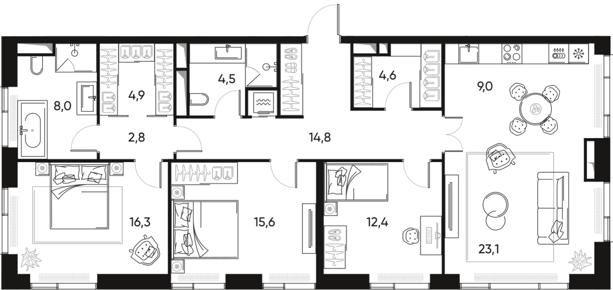 Планировка 4-комнатная квартира в ЖК "ПРАЙД" (Pride)