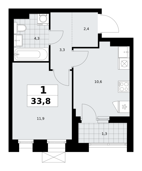 Планировка 1-комнатная квартира в ЖК "Прокшино"