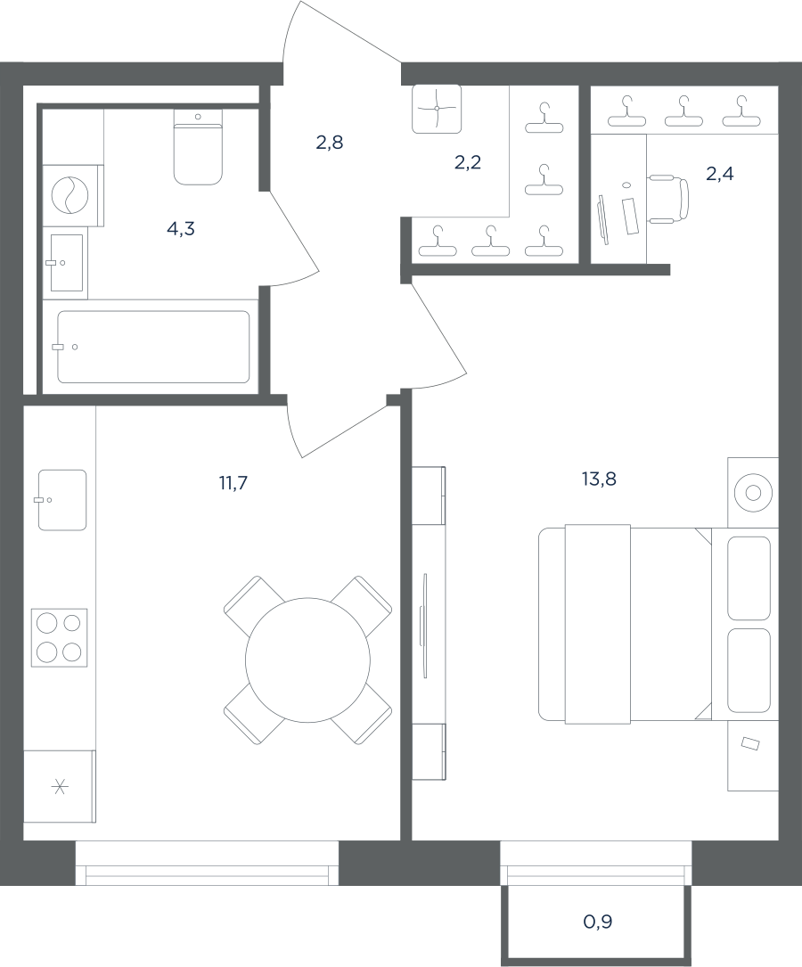 Планировка 1-комнатная квартира в ЖК "Равновесие"