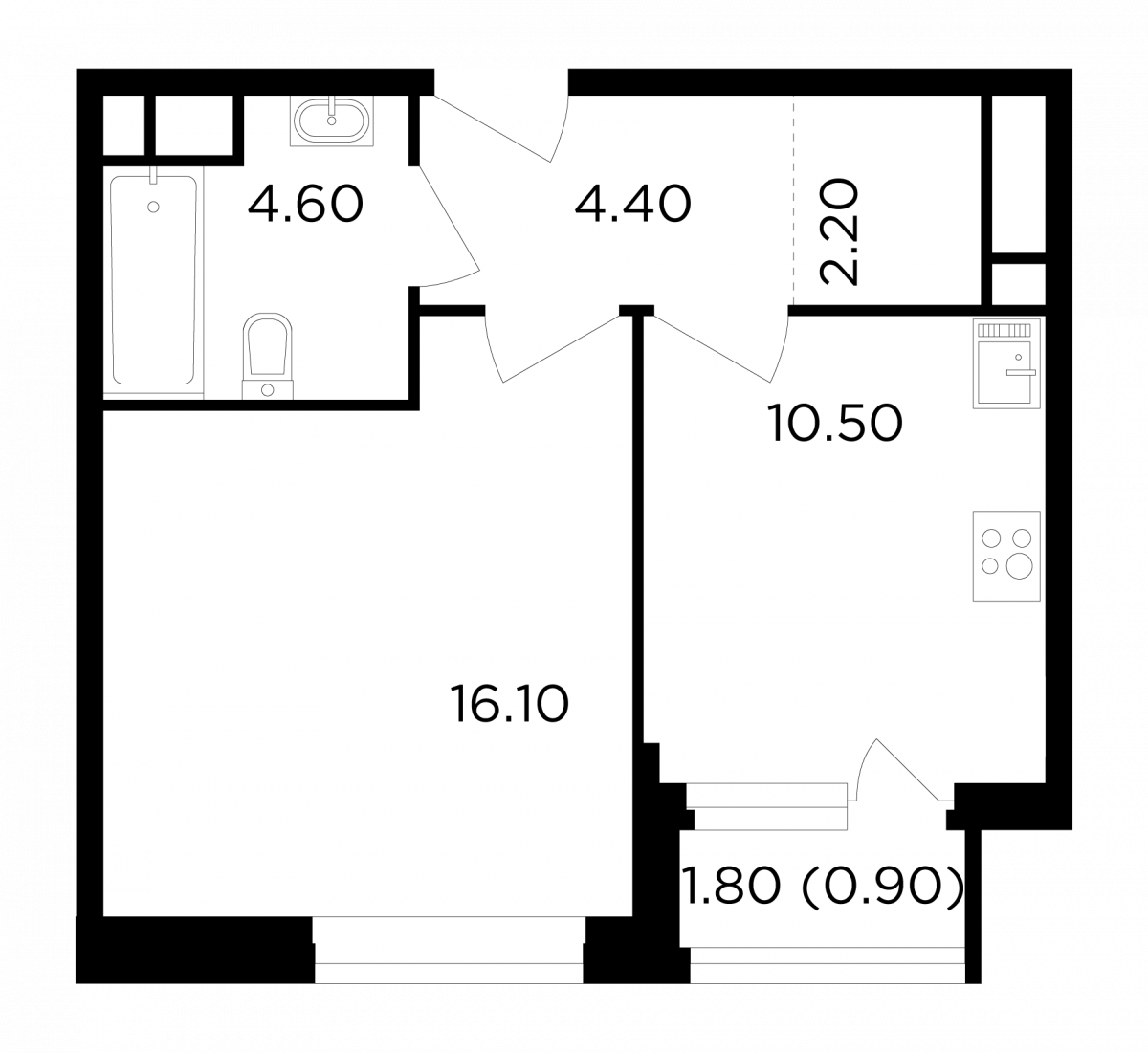 Планировка 1-комнатная квартира в ЖК "Филатов луг"