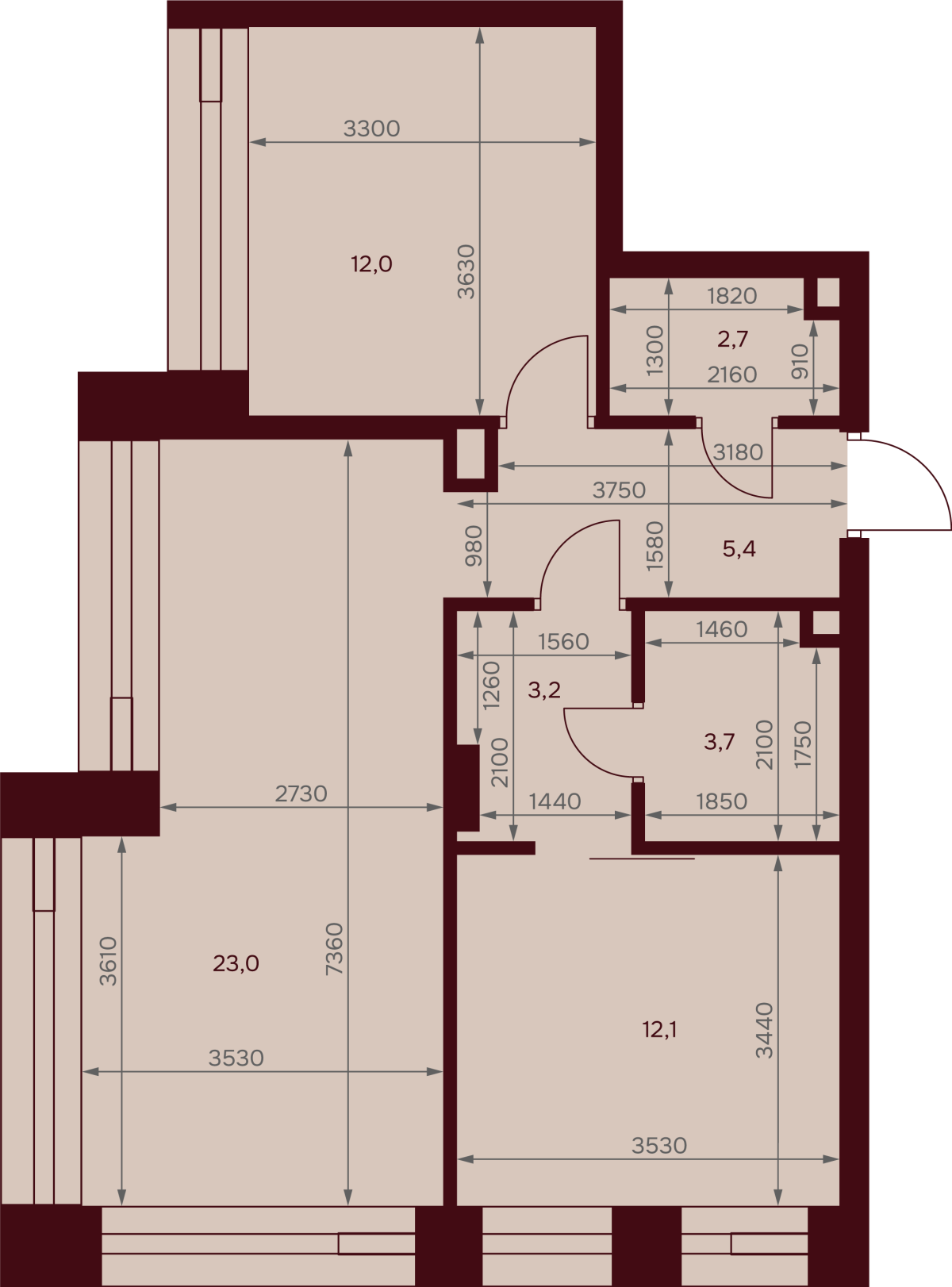 Планировка 2-комнатная квартира в ЖК "Дом 7 Даниловский"