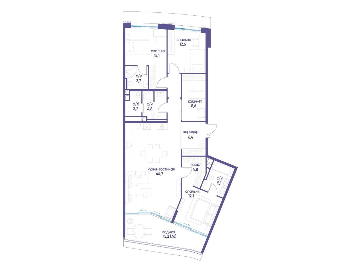 Планировка 4-комнатная квартира в ЖК "Остров"