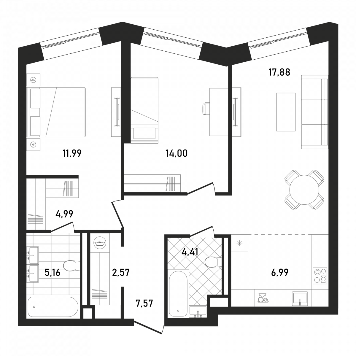 Планировка 2-комнатная квартира в ЖК Republic (Репаблик)