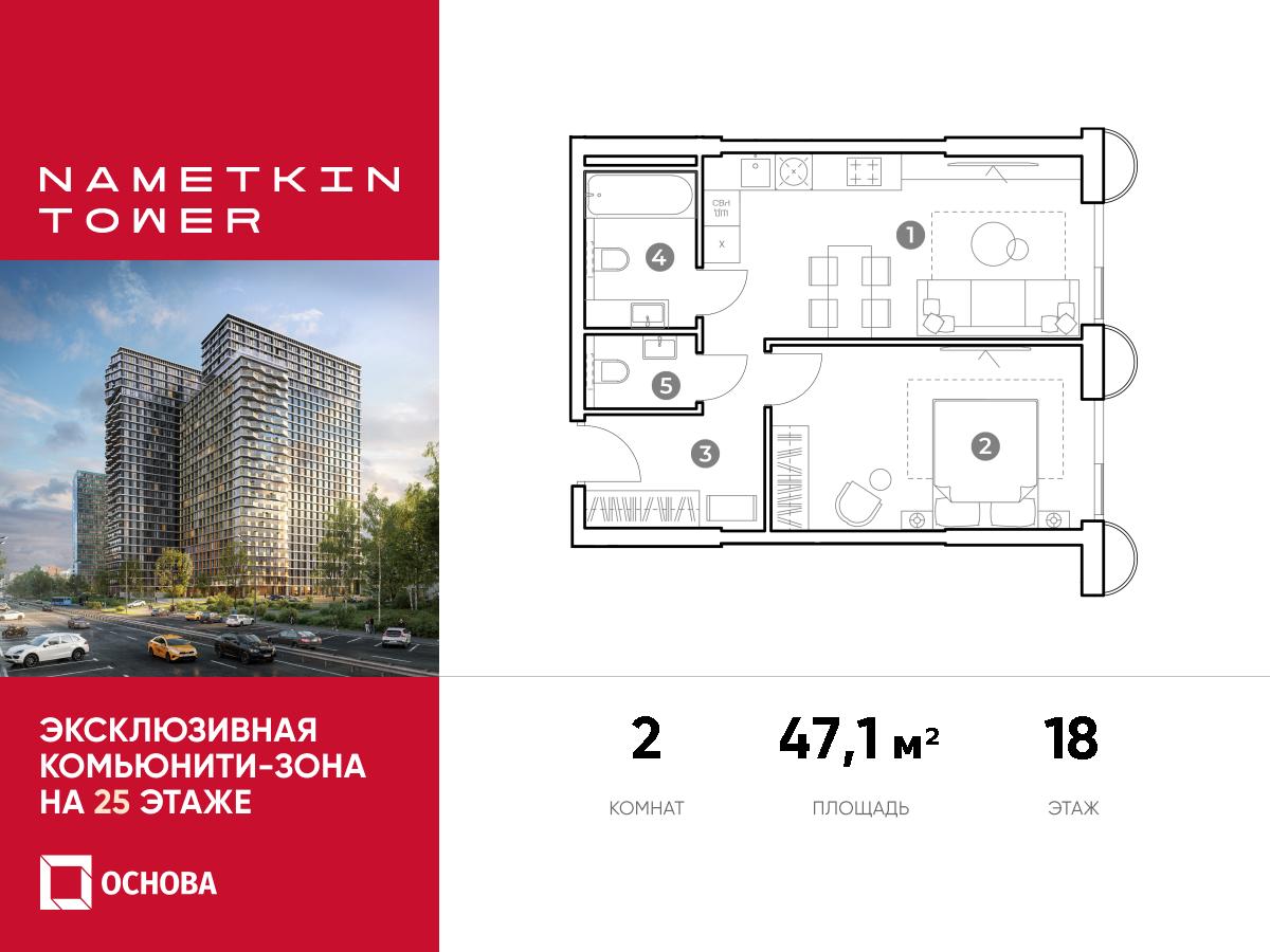Планировка 2-комнатная квартира в ЖК Nametkin Tower (Наметкин Тауэр)