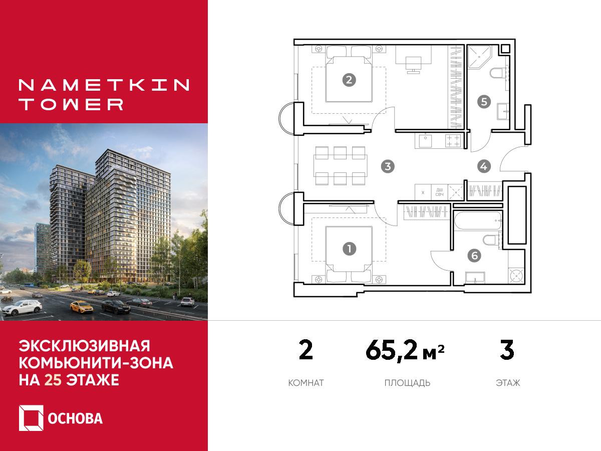 Планировка 2-комнатная квартира в ЖК Nametkin Tower (Наметкин Тауэр)