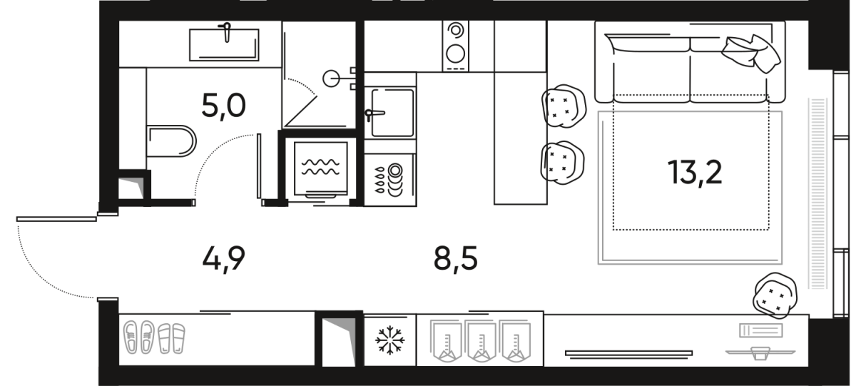 Планировка 1-комнатная квартира в ЖК "ПРАЙД" (Pride)