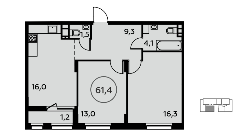 Планировка 2-комнатная квартира в Жилой район "Скандинавия"