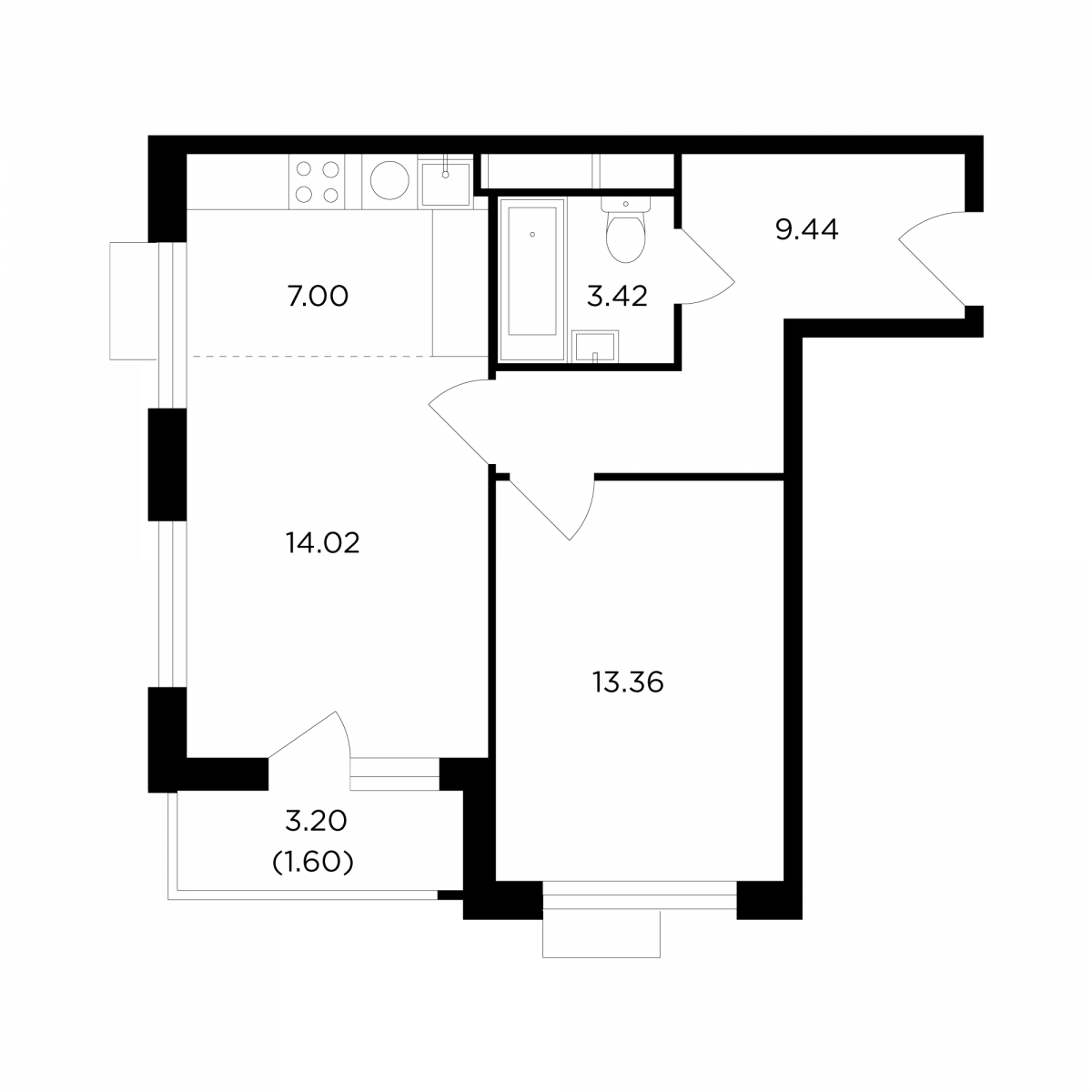 2-комнатная квартира в ЖК TopHills (ТопХиллс) на 26 этаже, площадью 48,84  кв.м., по цене 26 299 585 рублей