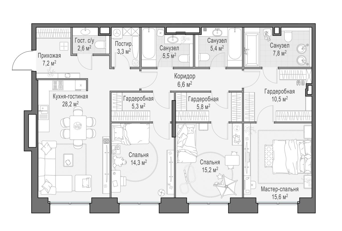 Планировка 4-комнатная квартира в ЖК Квартал LIFE TIME (Лайф Тайм)