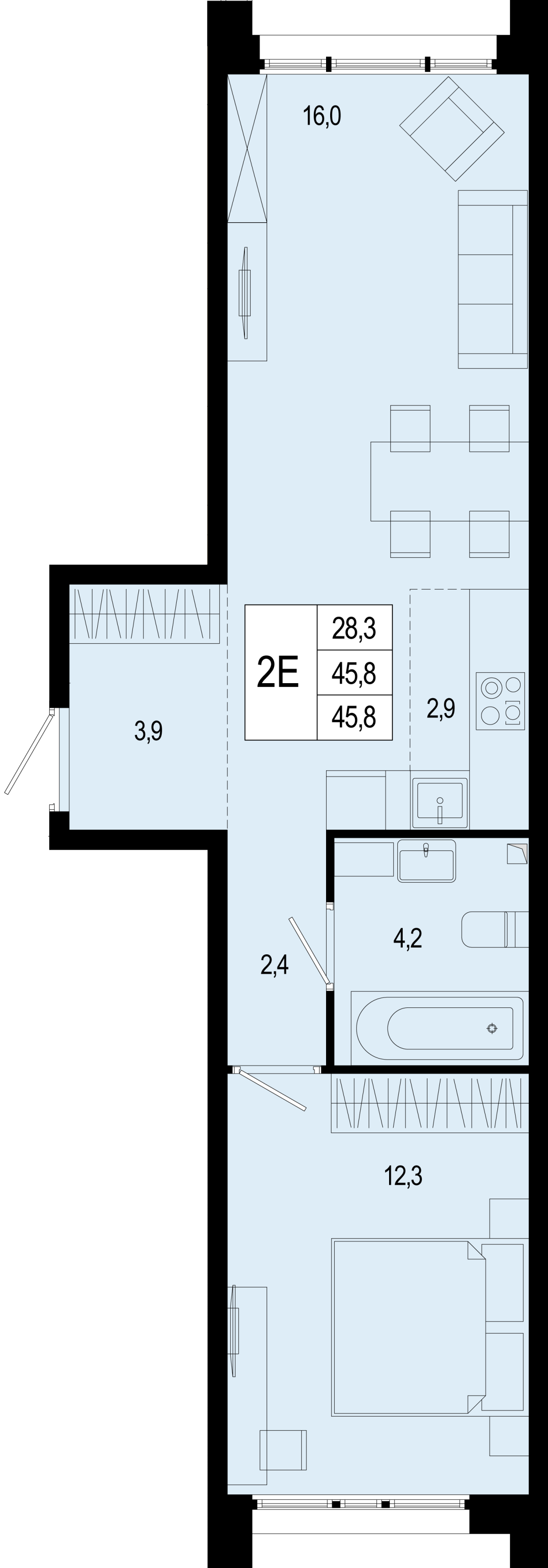 Планировка 2-комнатная квартира в ЖК "Новая Щербинка"